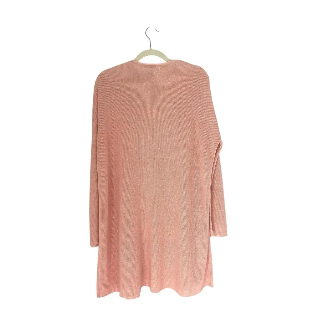 Eileen Fisher Long Organic Linen & Cotton Cardigan Pink Sz M minimalist Coastal - Picture 4 of 11
